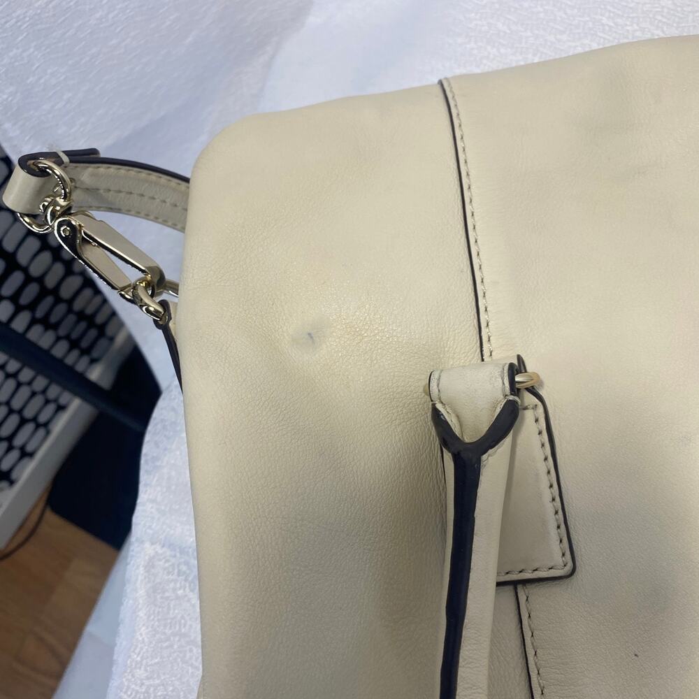 Kate Spade Crossbody Handles Satchel Cream Leather Gold Satin Liner - Picture 7 of 9
